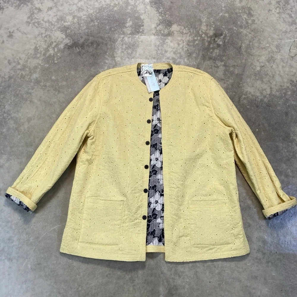 Provence Damour Reversible Jacket Womens XL Yellow Floral Quilted Cotton